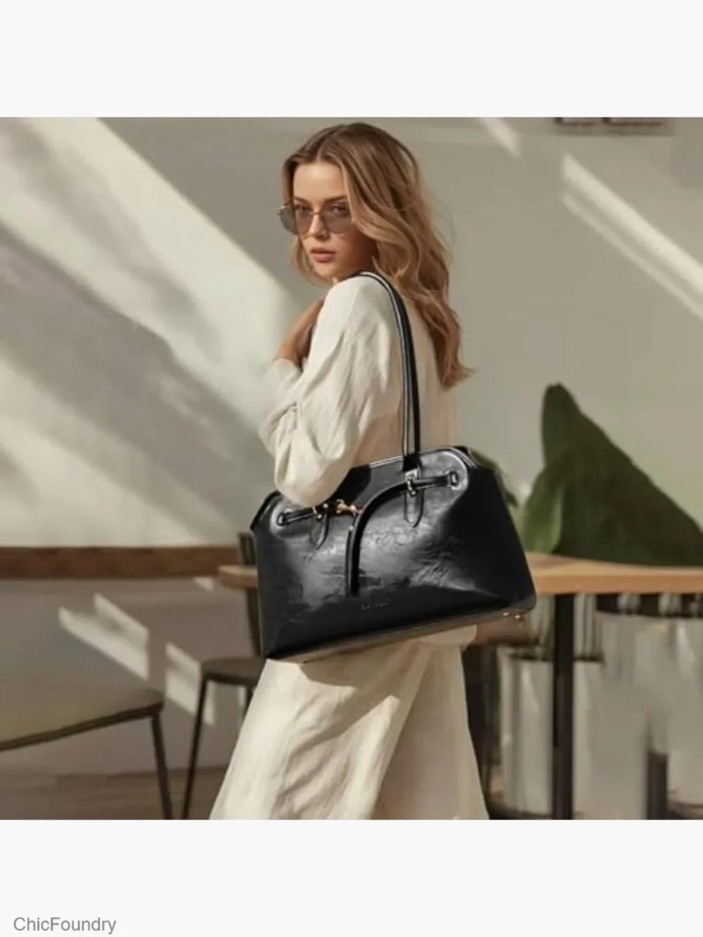 Large Vegan Leather Tote Bag with Laptop Compartment Shoulder Satchel for Work